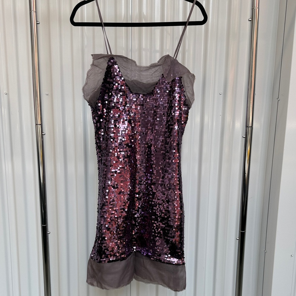 LALO CARDIGANS Purple Sequin Slip Dress